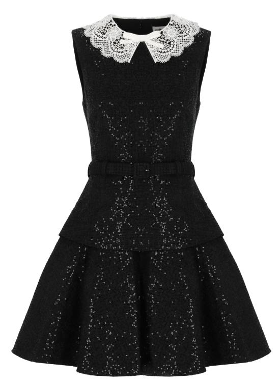 26FW 셀프 포트레이트 미디 원피스 PF26002SB BLACK SEQUIN BOUCLEBLACK Black