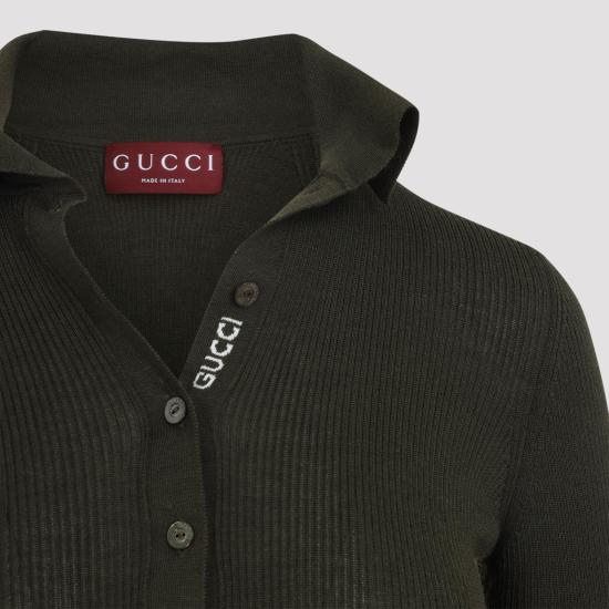 26FW 구찌 자수 캐시미어 실크 탑 810315 XKD8J 3450 FOREST GREEN - GUCCI