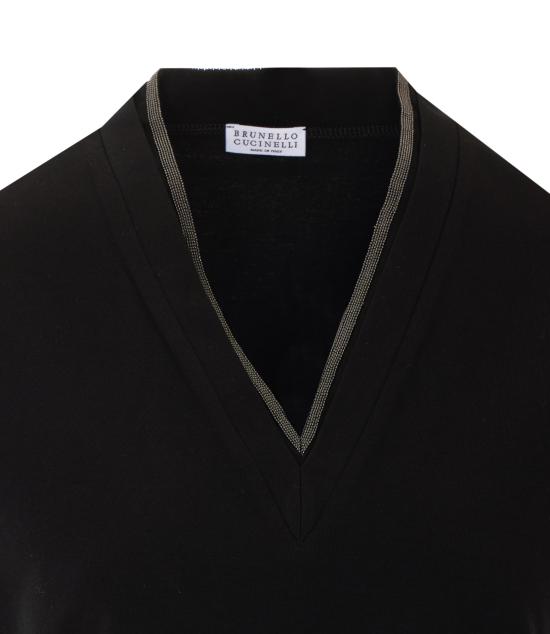 26FW 브루넬로 쿠치넬리 메탈릭 디테일 네크라인 V넥 탑 M0T18BD222 C101 Black - BRUNELLO CUCINELLI