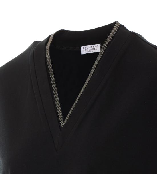 26FW 브루넬로 쿠치넬리 메탈릭 디테일 네크라인 V넥 탑 M0T18BD222 C101 Black - BRUNELLO CUCINELLI