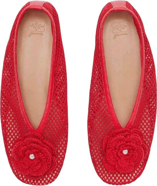 26FW 가니 플랫 슈즈 MESHFLOWERJENNYBALLERINAS1 RED - GANNI