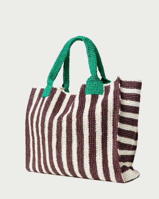 로플러랜달 토트백 로플러 랜달 솔 비치  그린/브라운/화이트 스트라이프 - LOEFFLER RANDALL