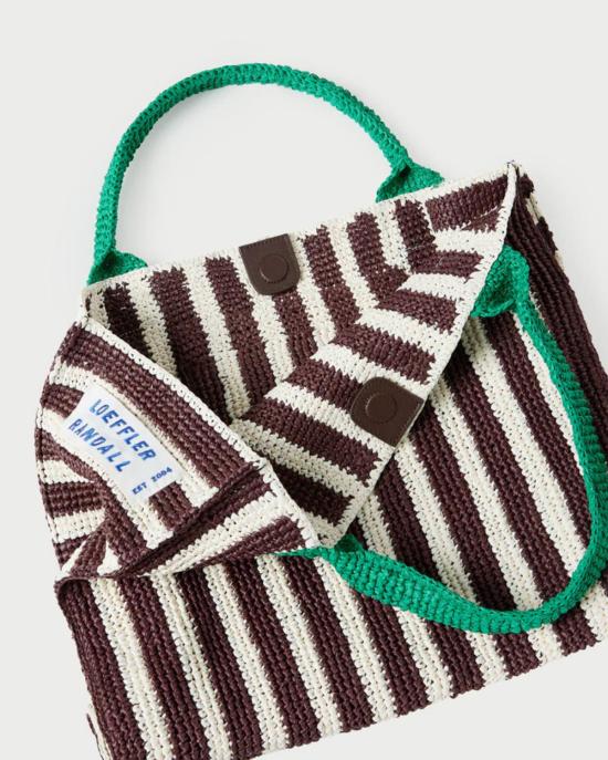  로플러랜달 토트백 로플러 랜달 솔 비치  그린/브라운/화이트 스트라이프 - LOEFFLER RANDALL