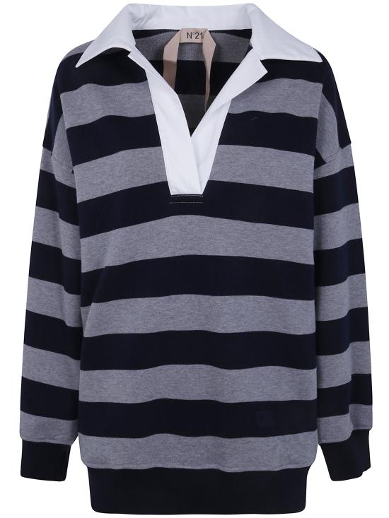 26FW 누메로벤투노 폴로 티셔츠 E021 4097 R861 GREY BLUE STRIPES
