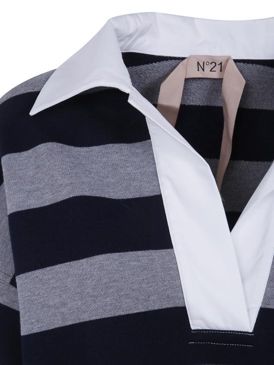 26FW 누메로벤투노 폴로 티셔츠 E021 4097 R861 GREY BLUE STRIPES - N°21