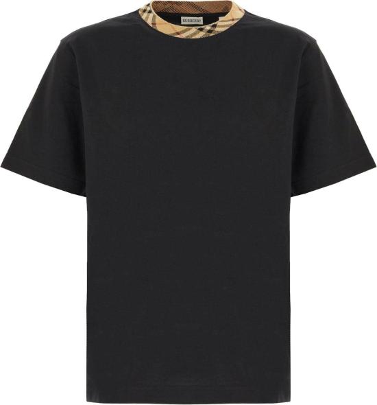 26FW 버버리 체크 트리밍 코튼 티셔츠 8125509A1189 BLACK
