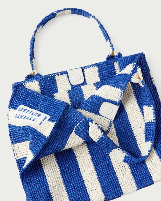  로플러랜달 토트백 로플러 랜달 솔 블루 스트라이프 크로셰 비치 - LOEFFLER RANDALL