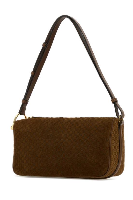  구찌 숄더백 카라멜 스웨이드 미디엄 하프 호스빗 숄더백 페퍼 브라운 - GUCCI