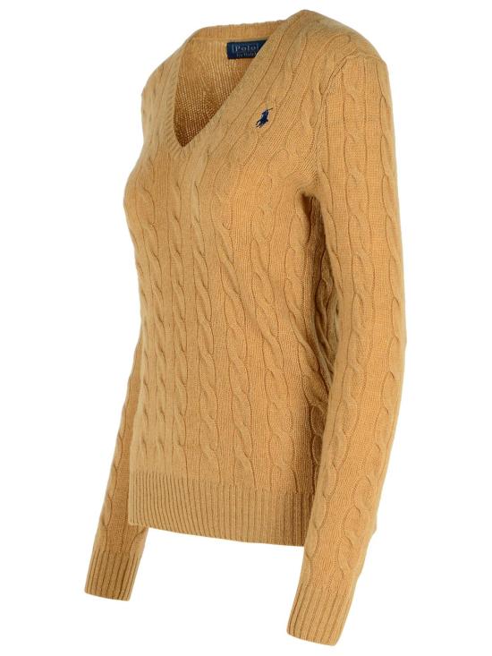 26FW 폴로 랄프로렌 포니 로고 자수 케이블 니트 v넥 스웨터 211971866002 Brown - POLO RALPH LAUREN
