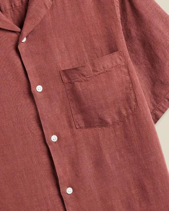  포르투기스플란넬 반팔 셔츠 포르투갈산 플란넬 린넨 캠프 칼라  버건디 - PORTUGUESE FLANNEL