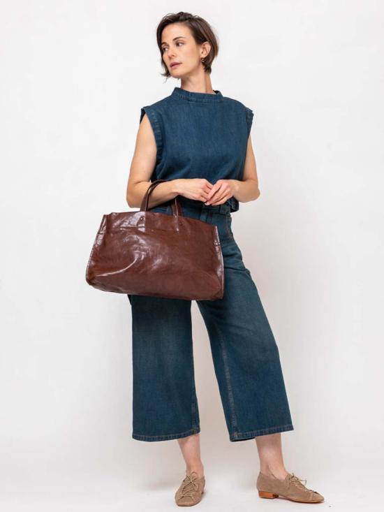  Lihann George 크로스백 리한 조지 엘리 크러쉬드 그레인 가죽 가방, 산화 처리된 갈색 - OTHER BRANDS