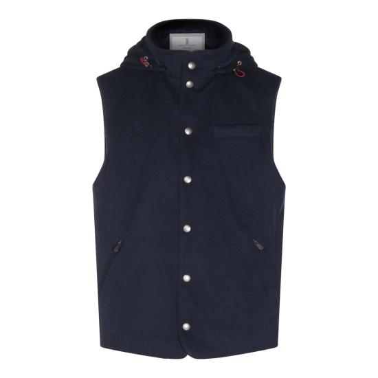 26FW 브루넬로 쿠치넬리 본디드 울 플란넬 디테처블 후드 다운 베스트 MM4701775 CQJ36 NAVY