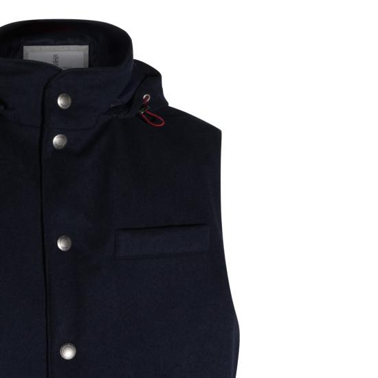 26FW 브루넬로 쿠치넬리 본디드 울 플란넬 디테처블 후드 다운 베스트 MM4701775 CQJ36 NAVY - BRUNELLO CUCINELLI