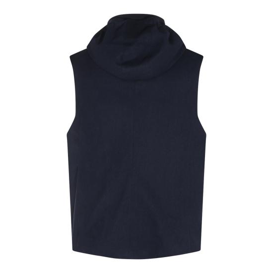 26FW 브루넬로 쿠치넬리 본디드 울 플란넬 디테처블 후드 다운 베스트 MM4701775 CQJ36 NAVY - BRUNELLO CUCINELLI