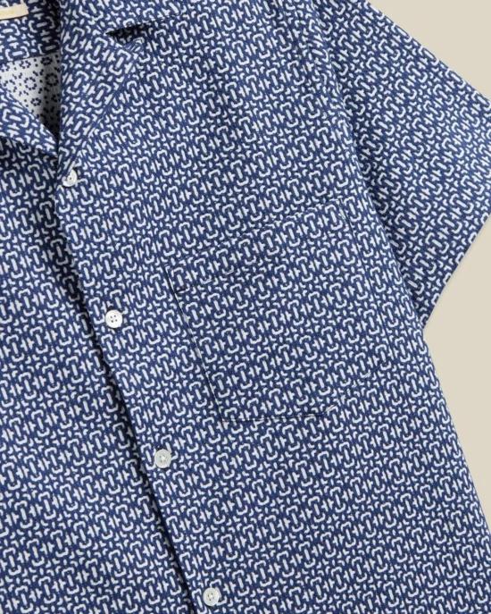  포르투기스플란넬 반팔 셔츠 포르투갈 플란넬 추상 타일  블루 - PORTUGUESE FLANNEL