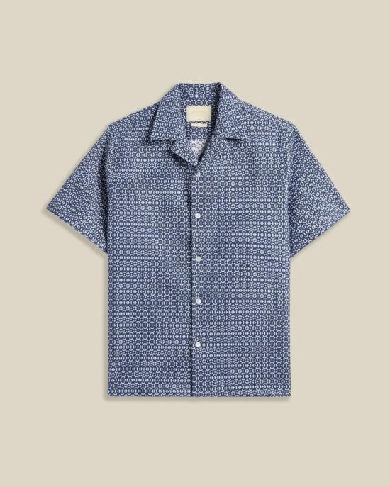  포르투기스플란넬 반팔 셔츠 포르투갈 플란넬 추상 타일  블루 - PORTUGUESE FLANNEL