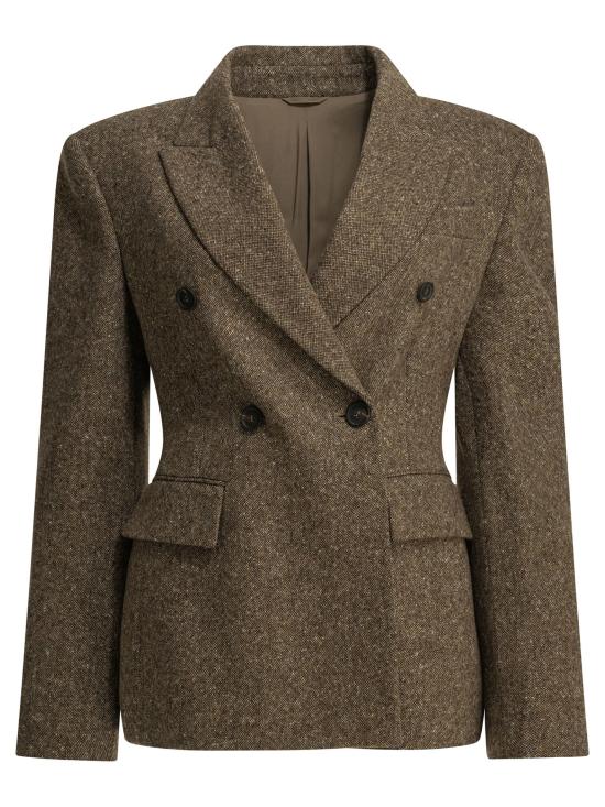 26FW 브루넬로 쿠치넬리 아우터 더블 브레스트 울 블레이저 재킷 및 코트 (브라운)