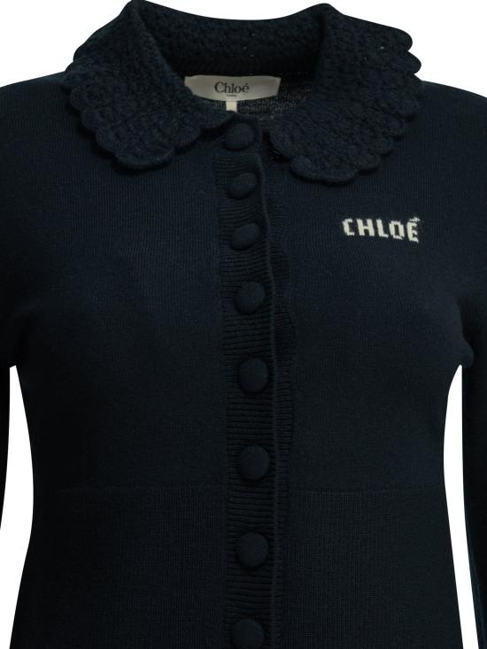 26FW 끌로에 니트웨어 로고가 있는 폴로 스웨터  블루 - CHLOE