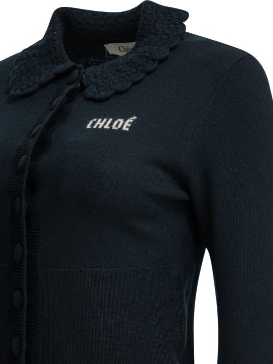 26FW 끌로에 니트웨어 로고가 있는 폴로 스웨터  블루 - CHLOE