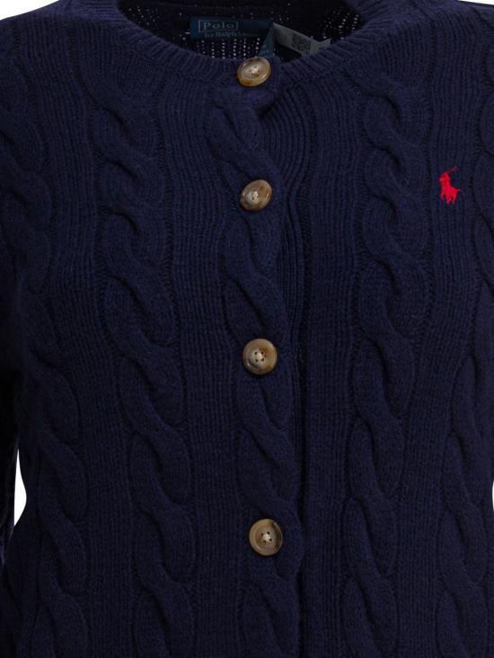 26FW 폴로 랄프로렌 니트웨어 로고가 있는 울과 캐시미어 혼방 니트 가디건 (블루) - POLO RALPH LAUREN