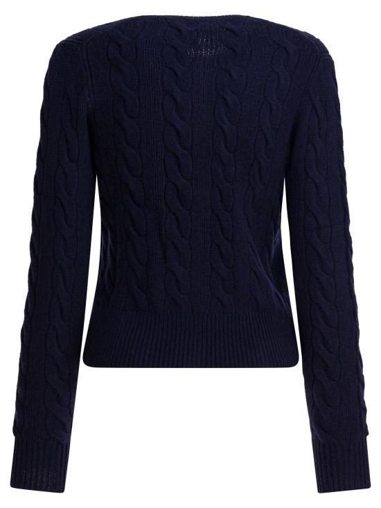 26FW 폴로 랄프로렌 니트웨어 로고가 있는 울과 캐시미어 혼방 니트 가디건 (블루) - POLO RALPH LAUREN