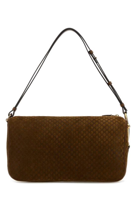 구찌 숄더백 카라멜 스웨이드 하프 호스빗 숄더백 페퍼 브라운 - GUCCI