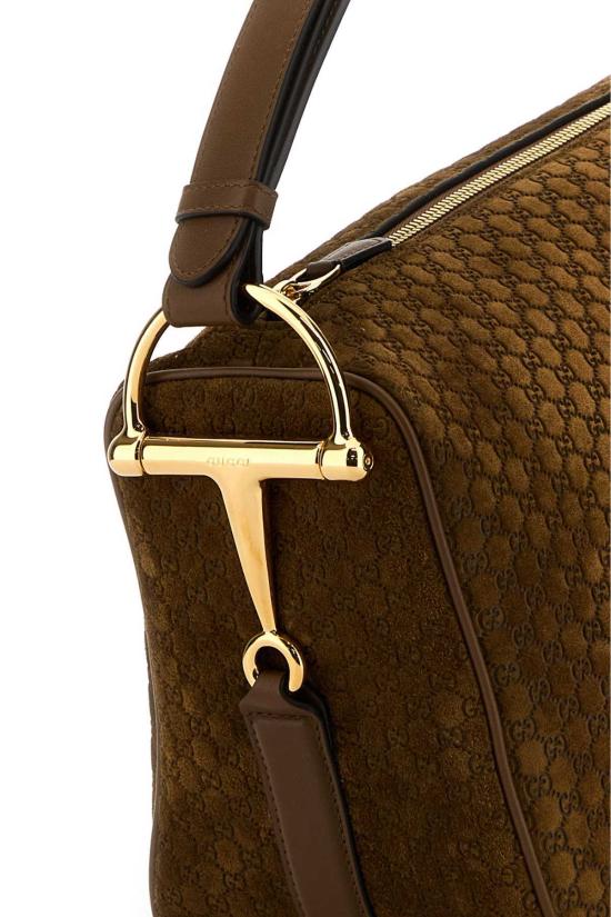  구찌 숄더백 카라멜 스웨이드 하프 호스빗 숄더백 페퍼 브라운 - GUCCI