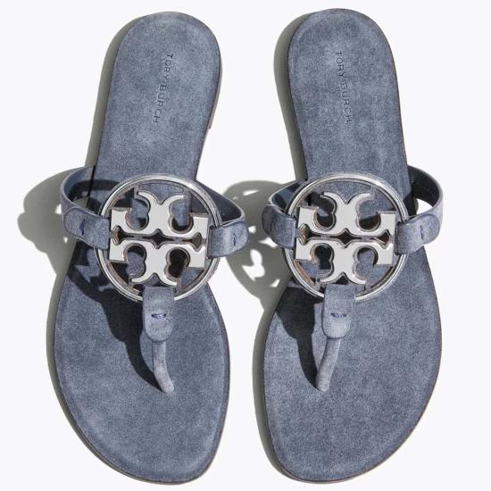  토리버치 샌들 토리 버치 메탈 밀러 스웨이드  딥 웨이브/실버 - TORY BURCH