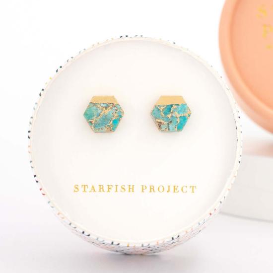  스타피쉬 프로젝트 이어링 오아시스 터쿼이즈 & 골드 스터드 귀걸이 - STARFISH PROJECT
