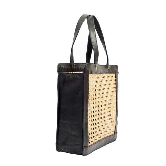  The Artisan & Company 토트백 아티산앤컴퍼니 클래식 라탄 및 블랙 가죽 토트 숄더백 - OTHER BRANDS