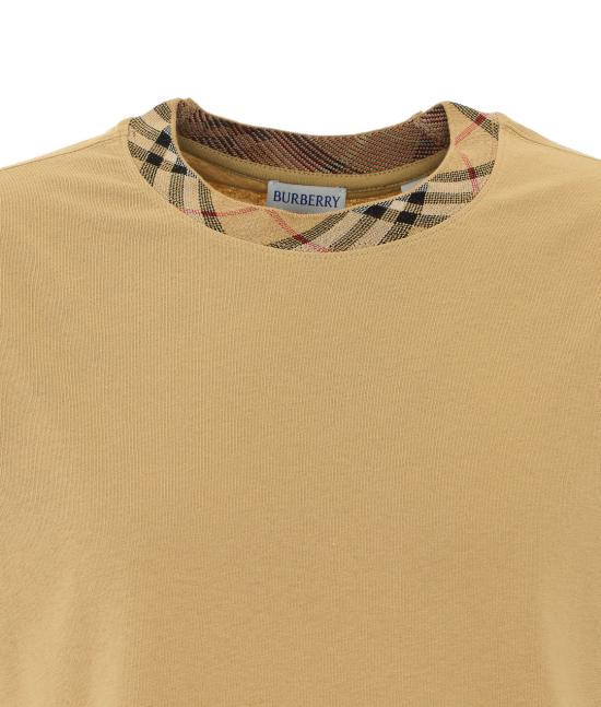 26FW 버버리 체크 트리밍 코튼 티셔츠 8125511 B8626 Beige - BURBERRY