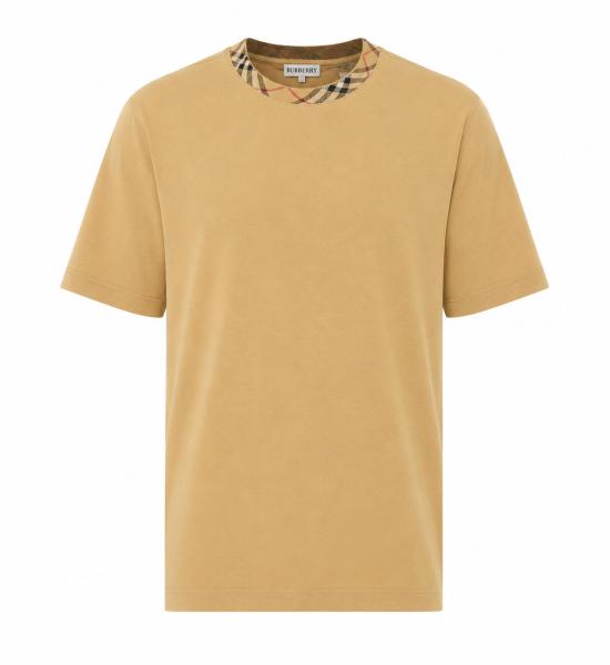 26FW 버버리 체크 트리밍 코튼 티셔츠 8125511 B8626 Beige