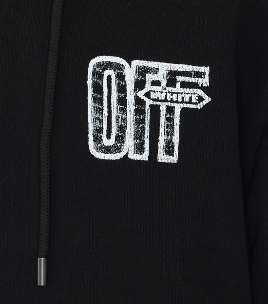 26FW 오프화이트 후드 티셔츠 OMBA054F26FLE007 001 Black - OFF WHITE