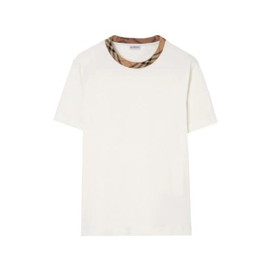 26FW 버버리 체크 트리밍 코튼 티셔츠 8125510 RYAN CT B7078 NEUTRALS