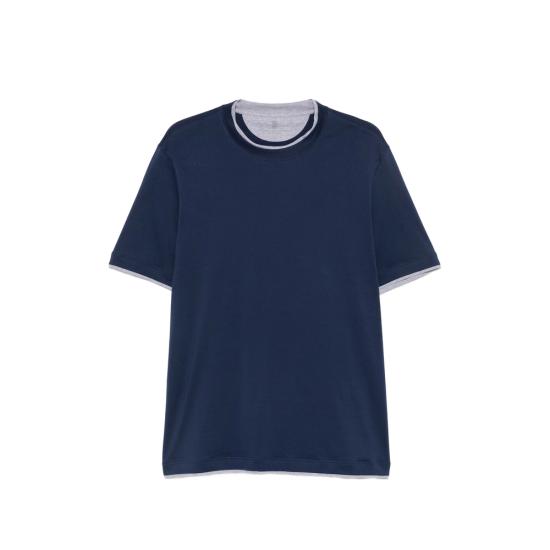 26FW 브루넬로 쿠치넬리 자수 로고 티셔츠 M0B137427 CRC05 BLUE