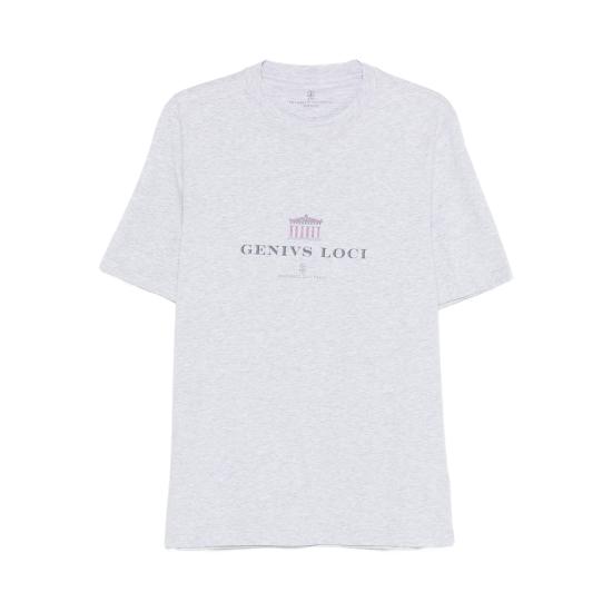 26SS 브루넬로 쿠치넬리 크루넥 프린트 코튼 저지 티셔츠 M0B138520 CWU50 GREY
