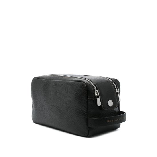 26FW 브루넬로 쿠치넬리 더블 지퍼 바케타 레더 뷰티 케이스 MWZIBU334 C101 BLACK - BRUNELLO CUCINELLI