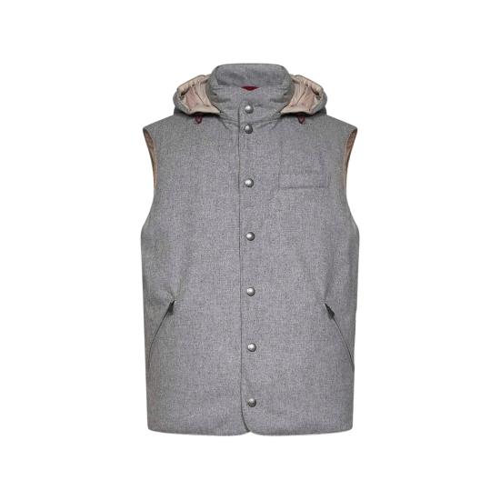 26FW 브루넬로 쿠치넬리 본디드 울 플란넬 디테처블 후드 다운 베스트 MM4701775 CDF30 GREY