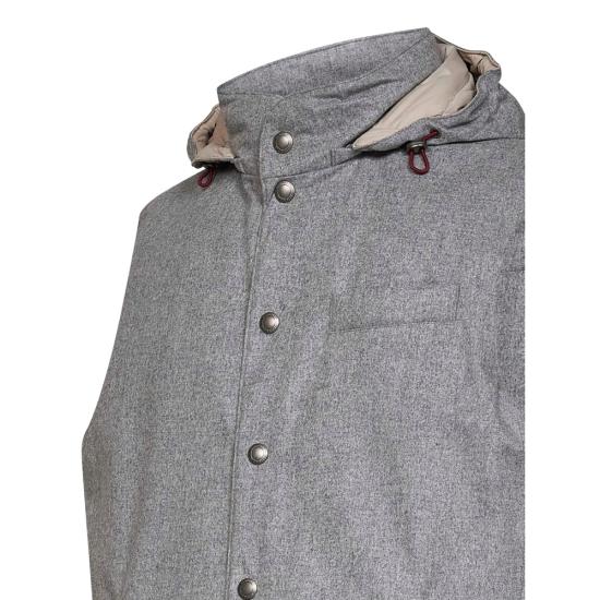 26FW 브루넬로 쿠치넬리 본디드 울 플란넬 디테처블 후드 다운 베스트 MM4701775 CDF30 GREY - BRUNELLO CUCINELLI