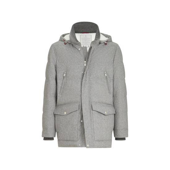 26FW 브루넬로 쿠치넬리 본디드 울 플란넬 탈부착 후드 다운 자켓 MM4701823 CF427 GREY