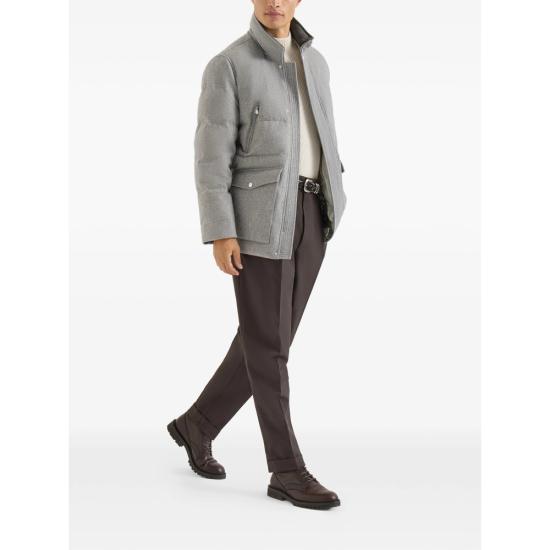 26FW 브루넬로 쿠치넬리 본디드 울 플란넬 탈부착 후드 다운 자켓 MM4701823 CF427 GREY - BRUNELLO CUCINELLI