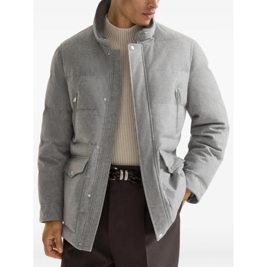 26FW 브루넬로 쿠치넬리 본디드 울 플란넬 탈부착 후드 다운 자켓 MM4701823 CF427 GREY - BRUNELLO CUCINELLI