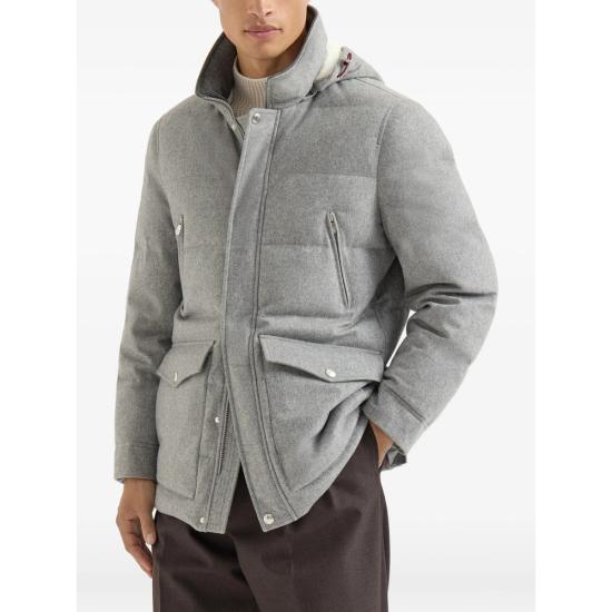 26FW 브루넬로 쿠치넬리 본디드 울 플란넬 탈부착 후드 다운 자켓 MM4701823 CF427 GREY - BRUNELLO CUCINELLI