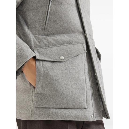 26FW 브루넬로 쿠치넬리 본디드 울 플란넬 탈부착 후드 다운 자켓 MM4701823 CF427 GREY - BRUNELLO CUCINELLI