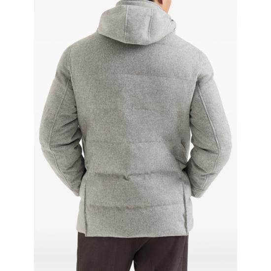26FW 브루넬로 쿠치넬리 본디드 울 플란넬 탈부착 후드 다운 자켓 MM4701823 CF427 GREY - BRUNELLO CUCINELLI