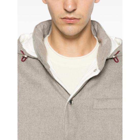 26FW 브루넬로 쿠치넬리 본디드 울 플란넬 디테처블 후드 다운 베스트 MM4701775 CGK56 GREY - BRUNELLO CUCINELLI