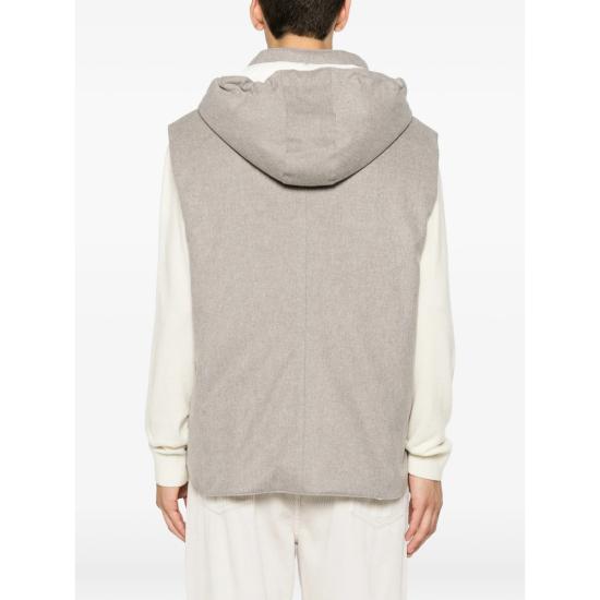 26FW 브루넬로 쿠치넬리 본디드 울 플란넬 디테처블 후드 다운 베스트 MM4701775 CGK56 GREY - BRUNELLO CUCINELLI