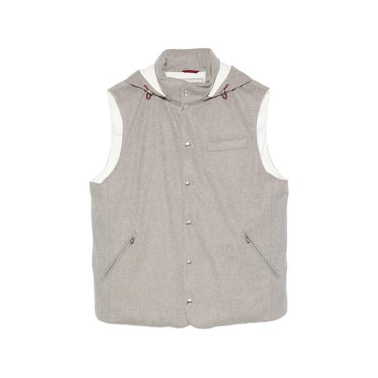 26FW 브루넬로 쿠치넬리 본디드 울 플란넬 디테처블 후드 다운 베스트 MM4701775 CGK56 GREY