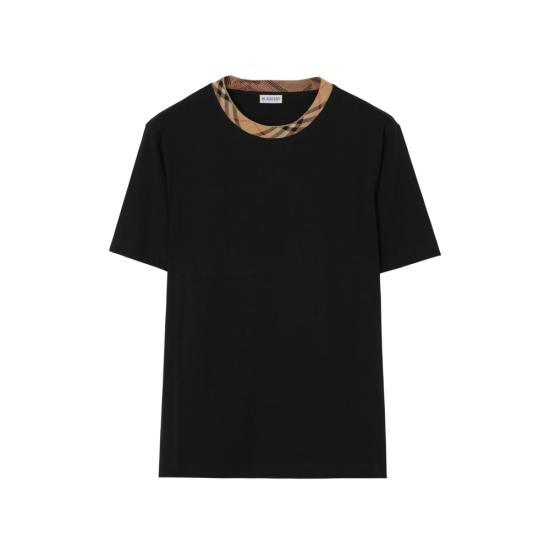 26FW 버버리 체크 트리밍 코튼 티셔츠 8125509 RYAN CT A1189 BLACK