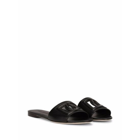 26FW 돌체앤가바나 DG 로고 카프스킨 슬리퍼 CQ0436 AY329 80999 BLACK - DOLCE & GABBANA